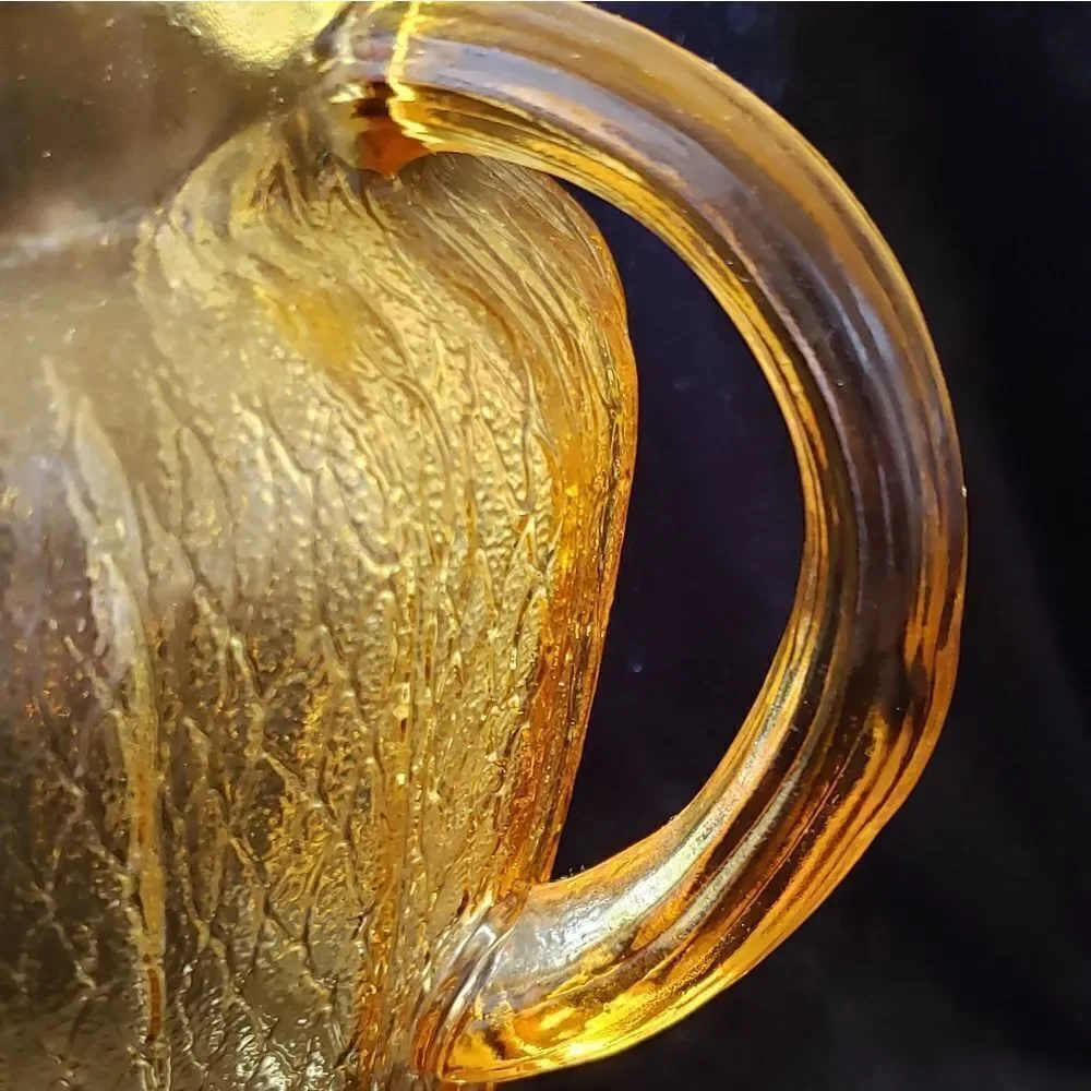 Pretty Vintage Textured Gold Pitcher and 6 Glasses